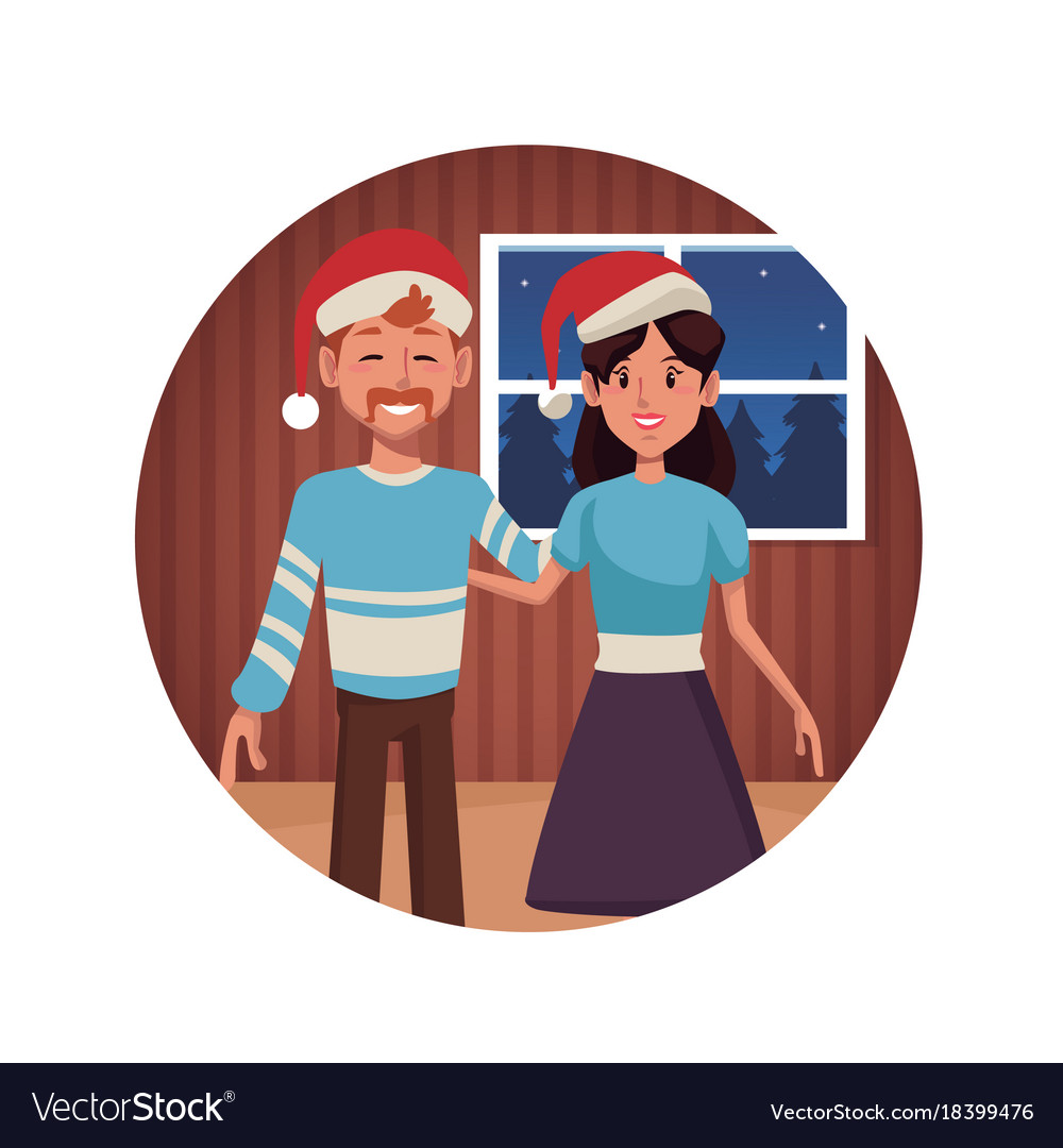 Cute couple in christmas cartoon