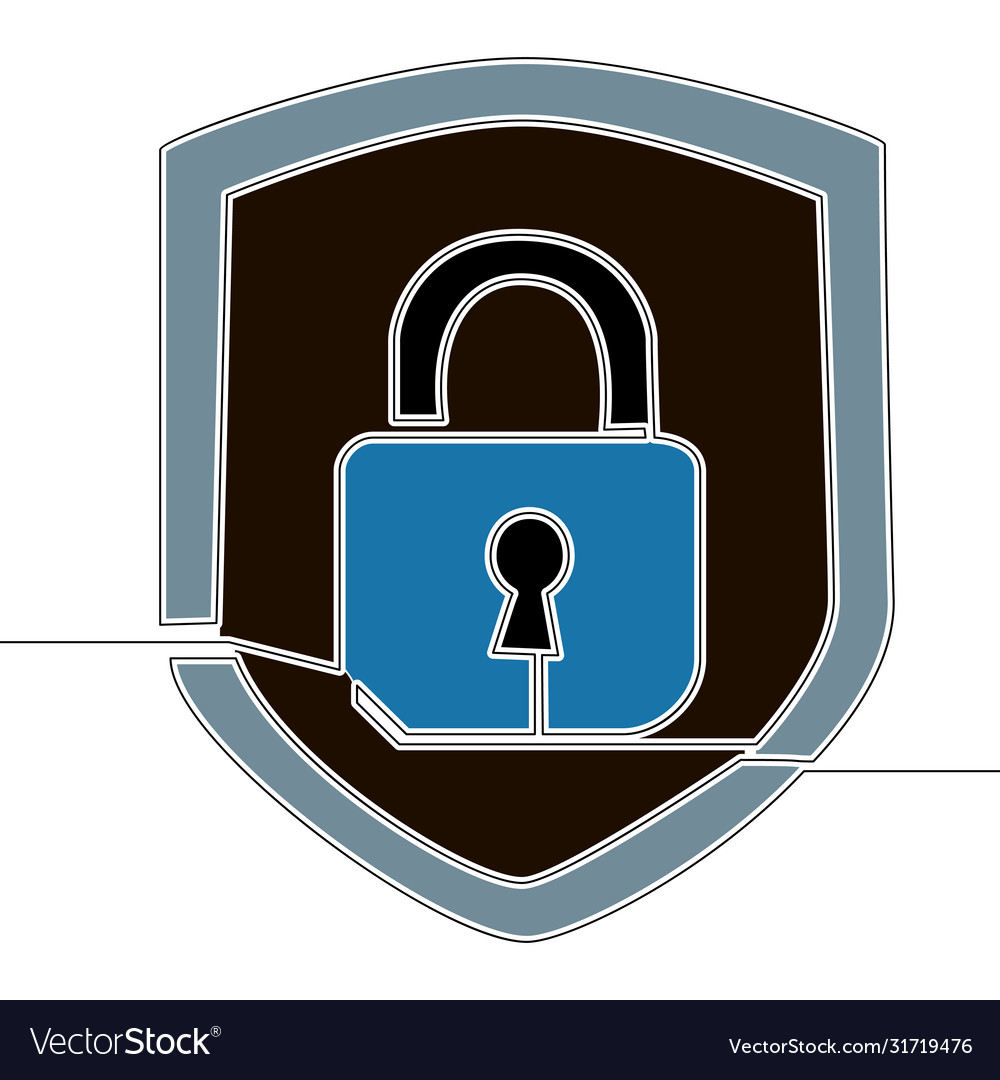 Flat continuous line art security lock concept vector image Flat continuous line art security lock concept
