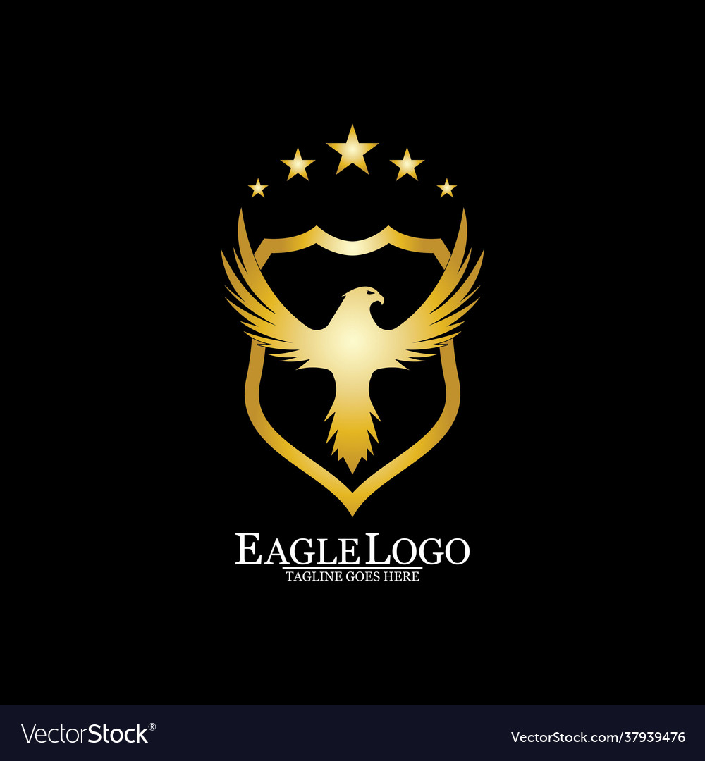 Golden eagle with shield logo design Royalty Free Vector