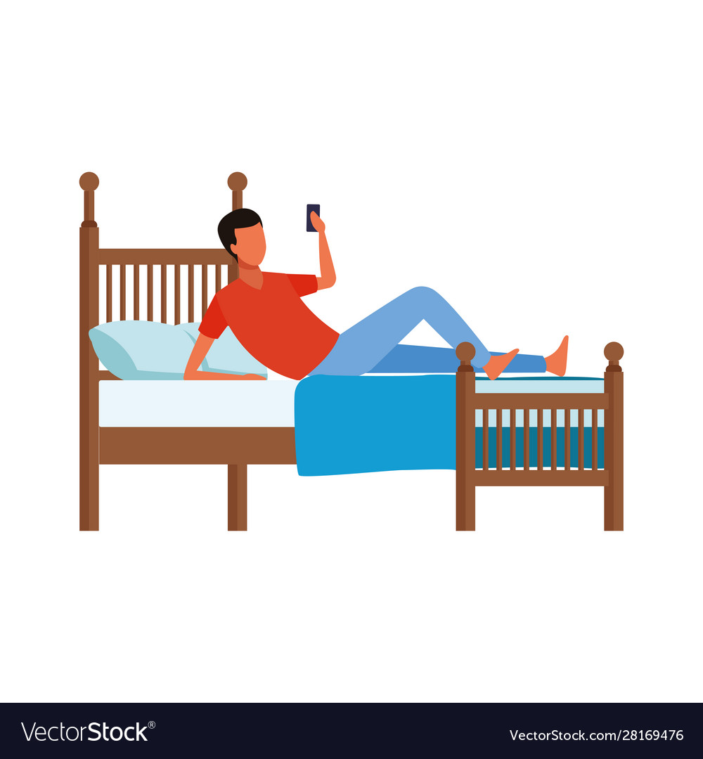 Man using a cellphone lying in bed