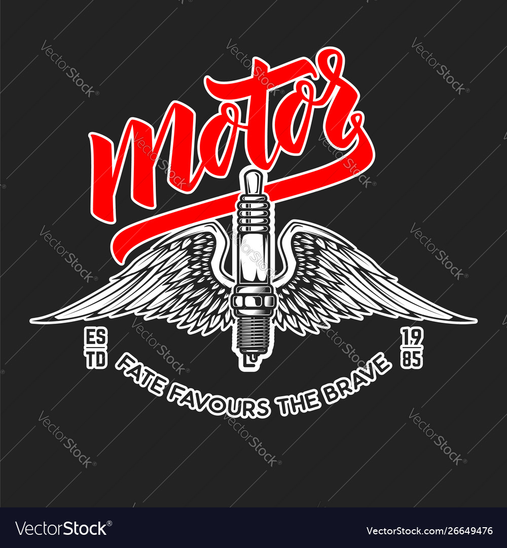 Motor emblem template with winged electric spark Vector Image