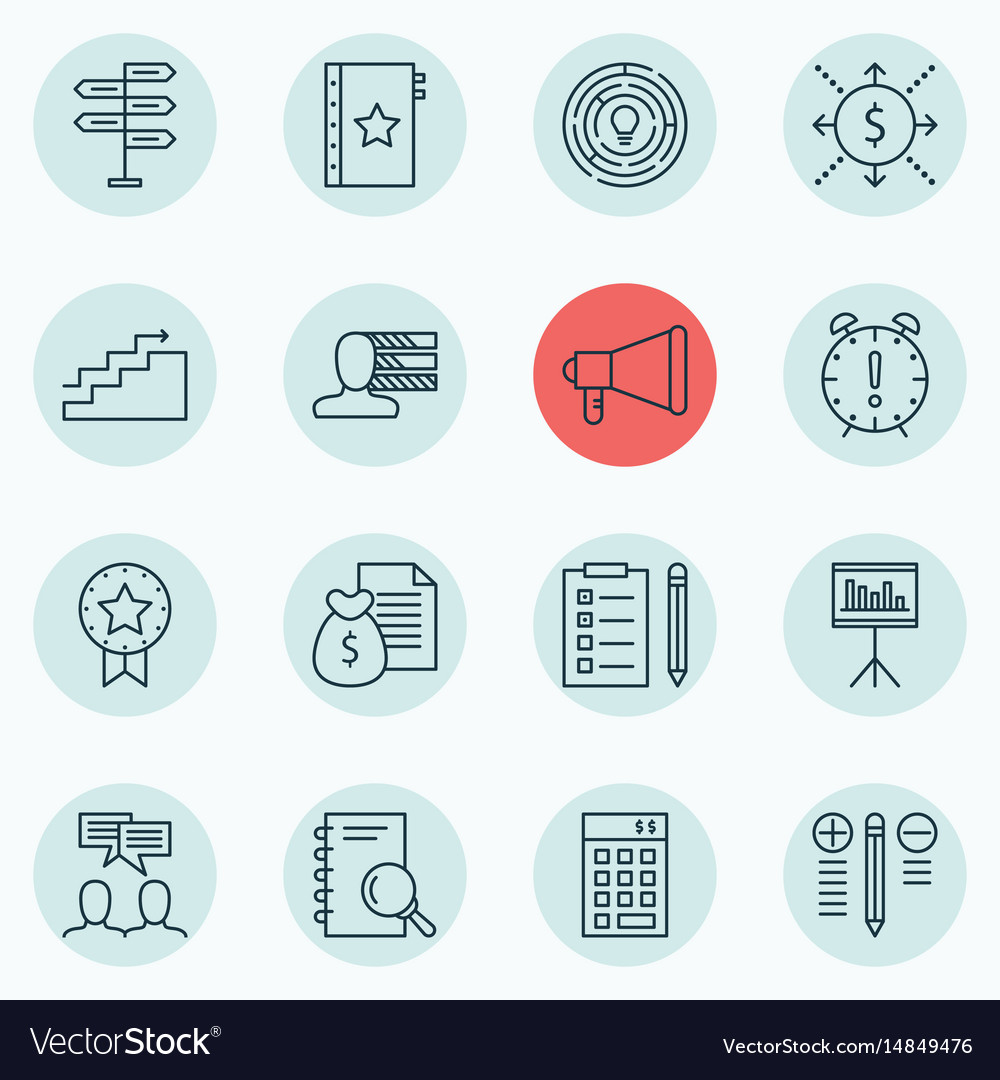 Set of 16 project management icons includes