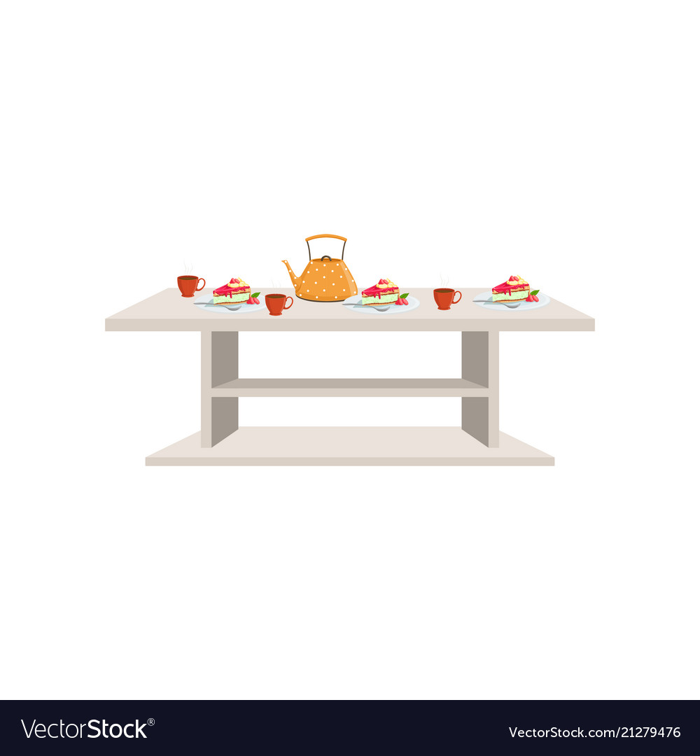Small white table setting with three tea cups Vector Image