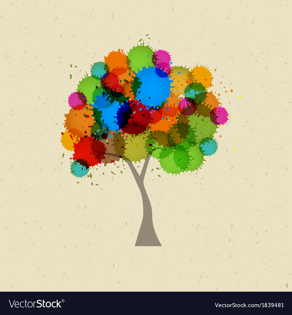 Abstract tree with colorful splashes