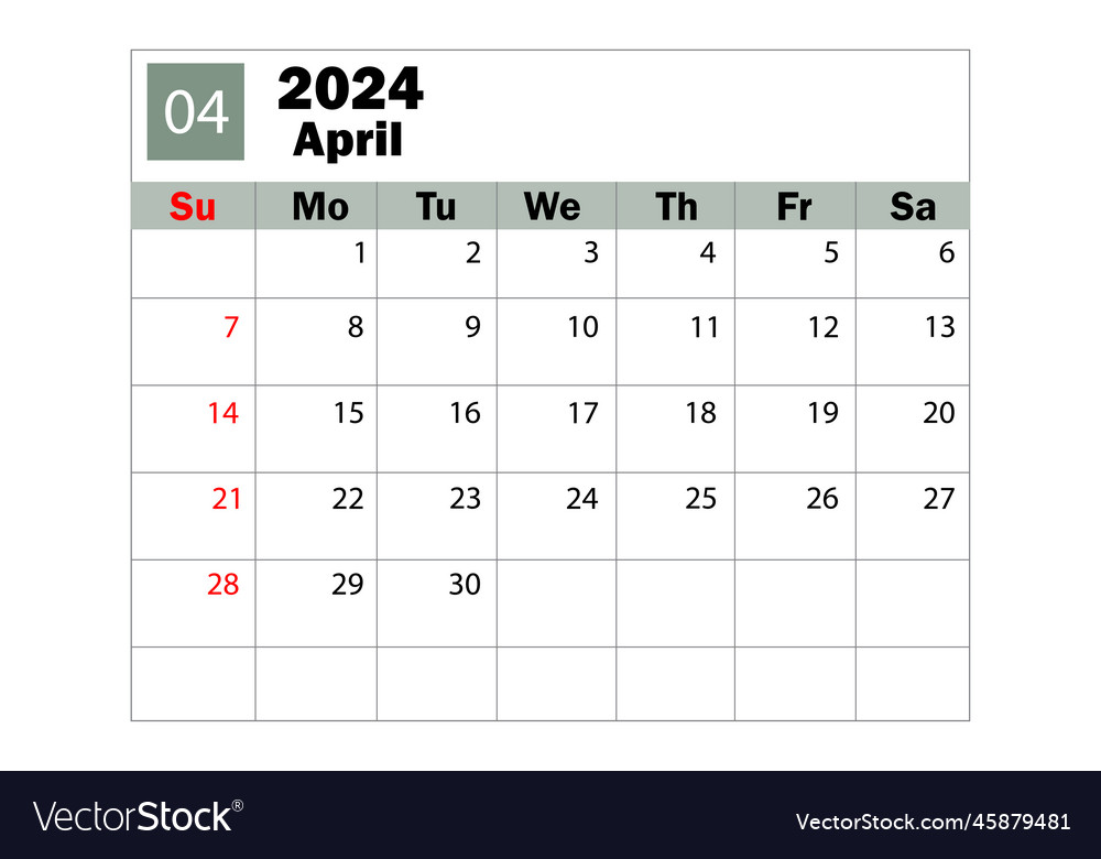 April 2024 calendar diary calendar daily planner Vector Image