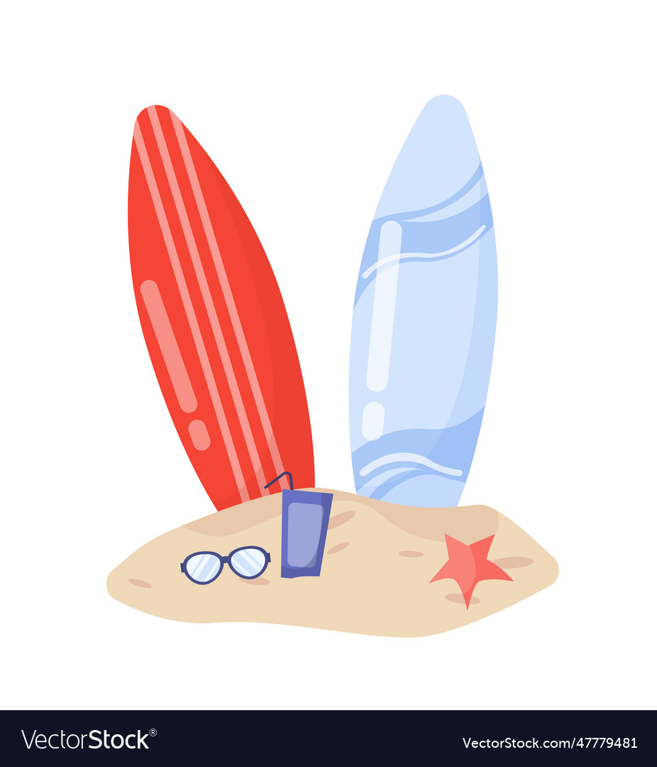 Beach sticker with surfboard concept