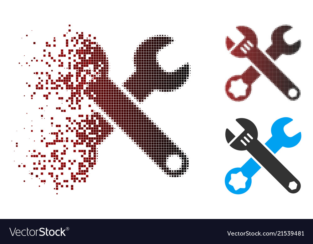 Broken pixel halftone wrenches icon