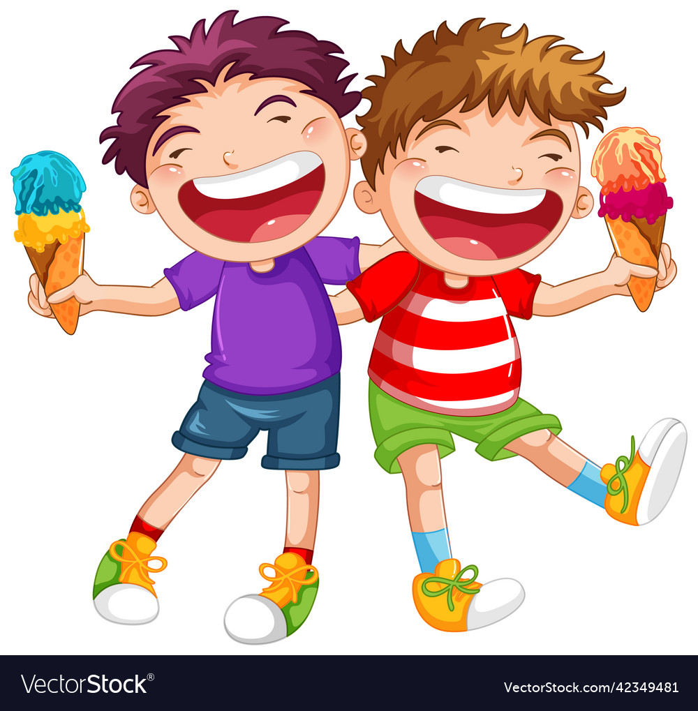 Happy Boys Holding Ice Cream Royalty Free Vector Image