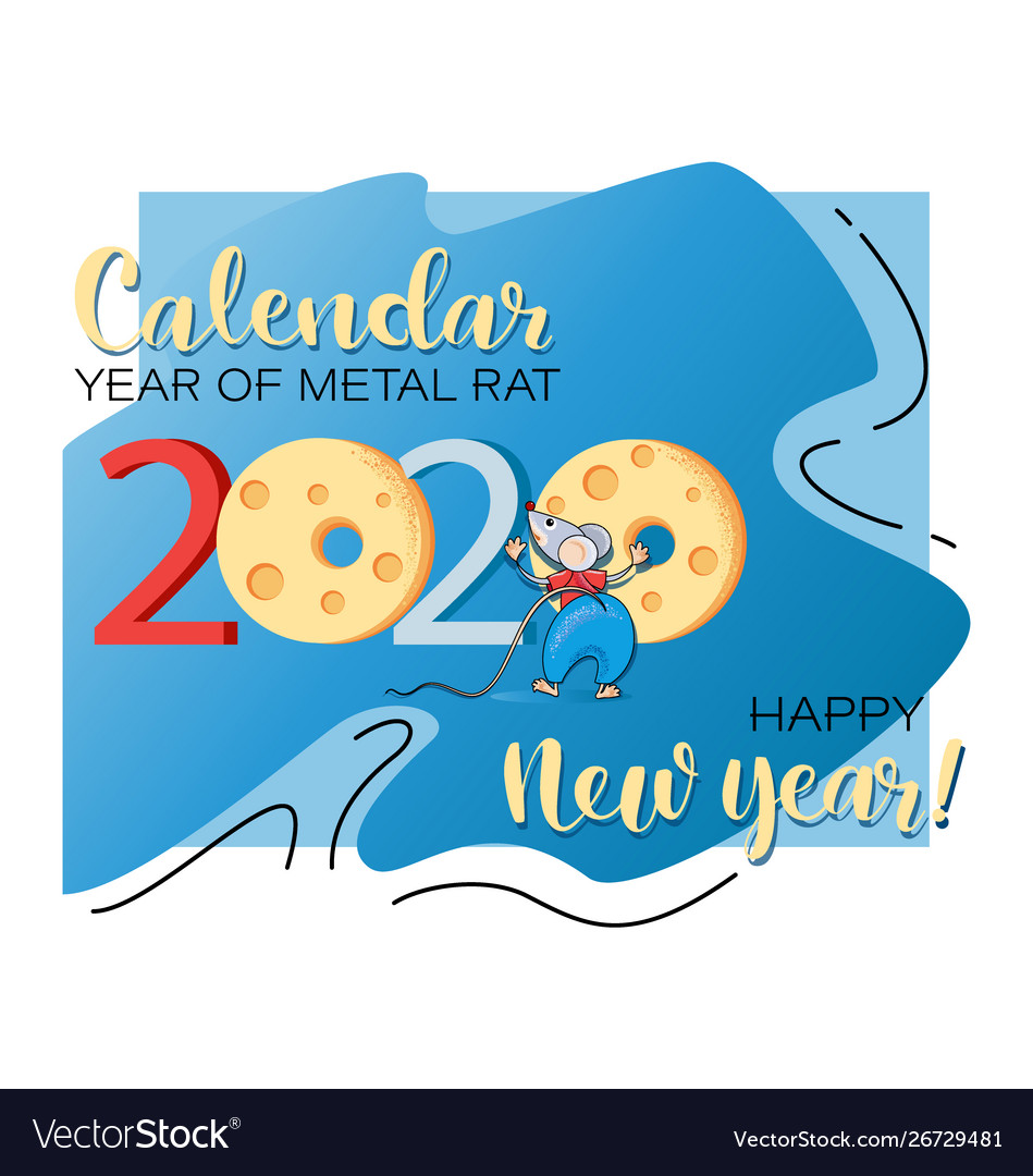 Happy new year 2020 funny rat and cheese vector image Happy new year 2020 funny rat and cheese