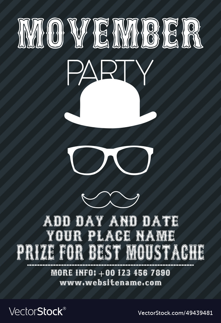 Movember party poster flyer design Royalty Free Vector Image