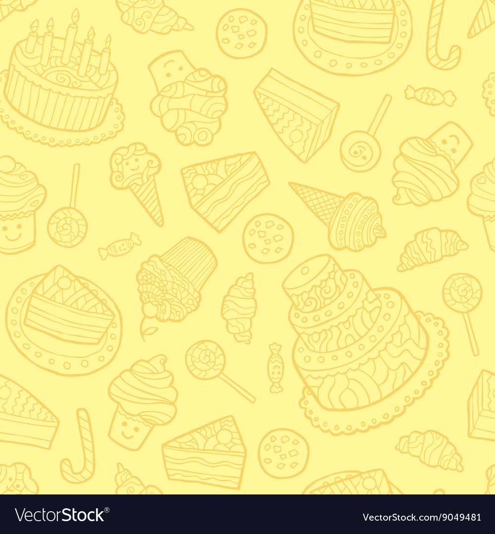 Seamless pattern with sweets on a yellow