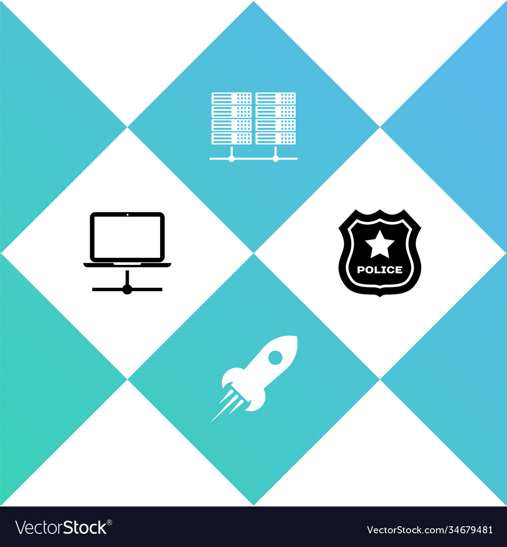 Set computer network rocket ship with fire Vector Image Set computer network rocket ship with fire