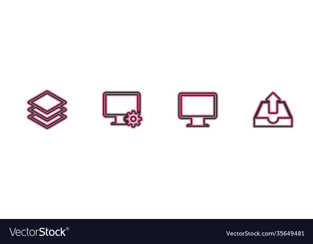 Set line layers computer monitor screen and gear vector image Set line layers computer monitor screen and gear