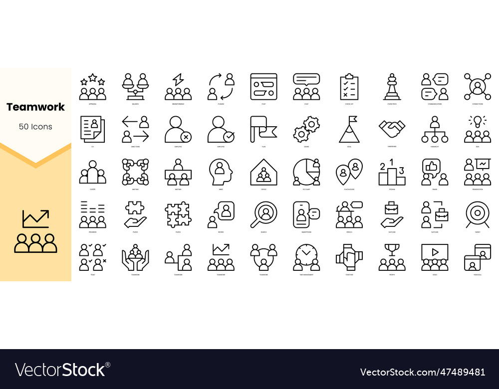 Set of teamwork icons simple line art style Vector Image Set of teamwork icons simple line art style