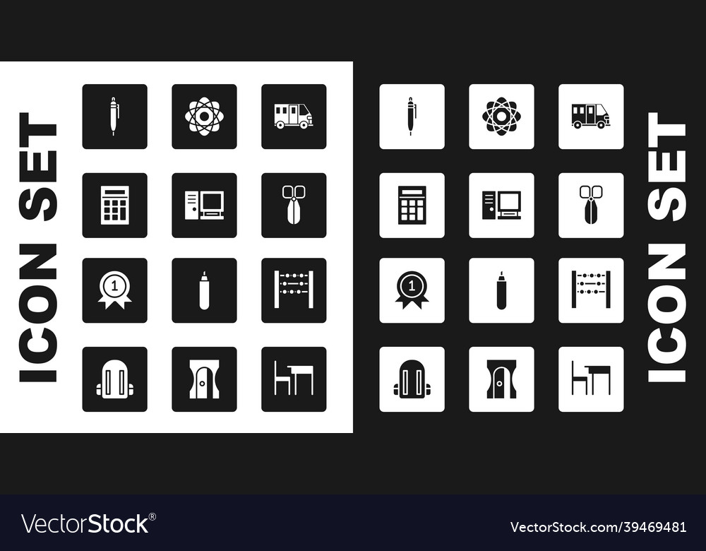 Set school bus computer monitor calculator pen Vector Image Set school bus computer monitor calculator pen