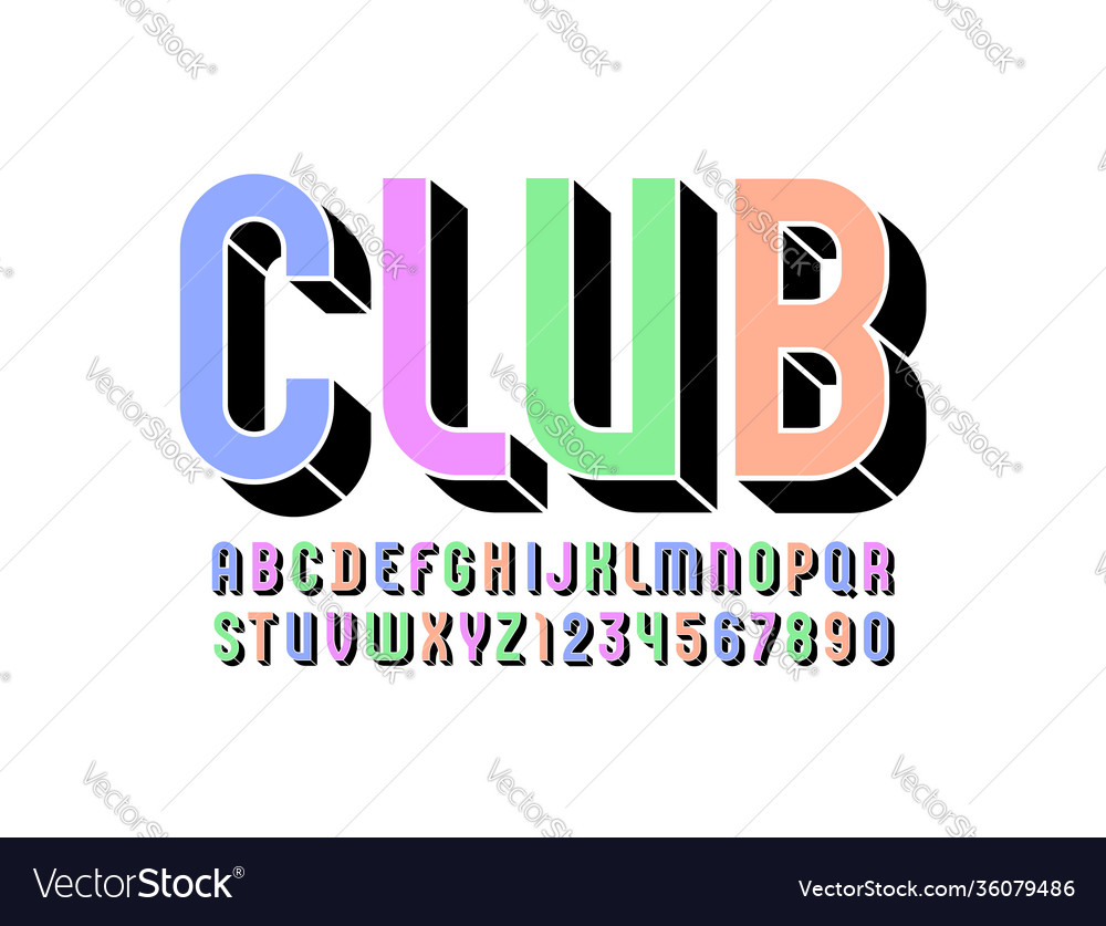 3d Modern Font Trendy Bright Alphabet Condensed Vector Image