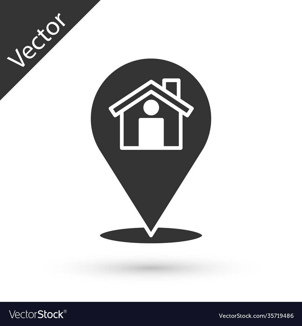 Grey map pointer with house icon isolated on white vector image Grey map pointer with house icon isolated on white