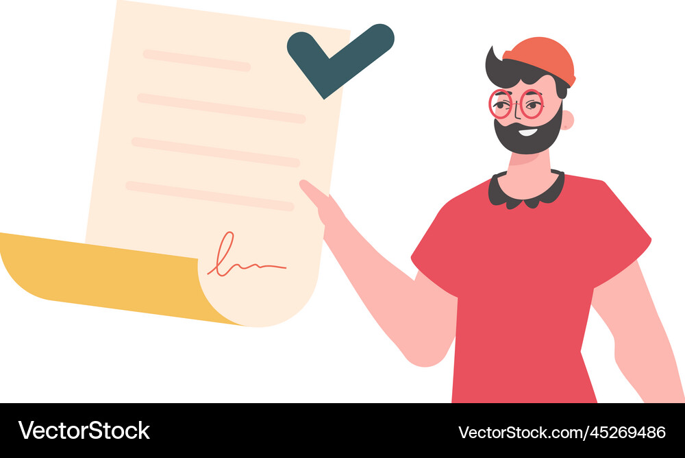Guy is holding a contract or document data Vector Image