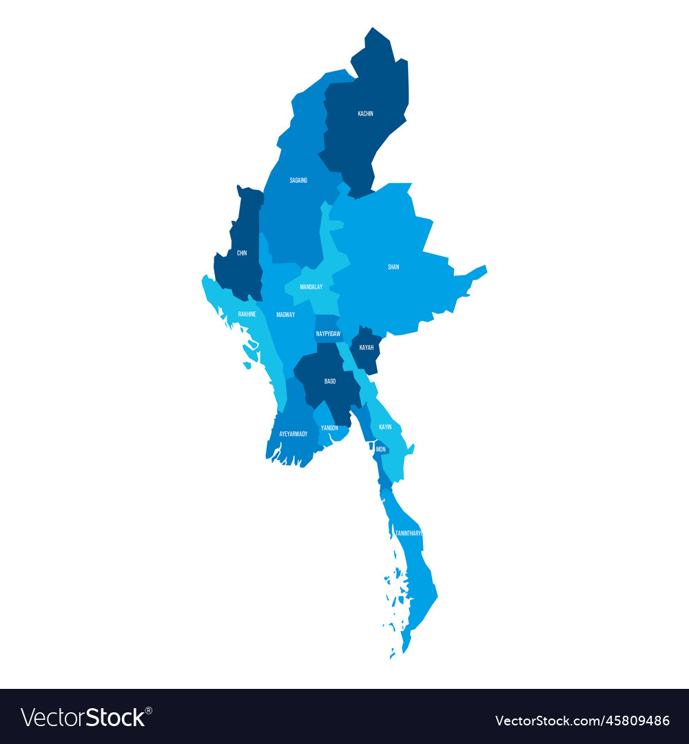 Myanmar political map of administrative divisions