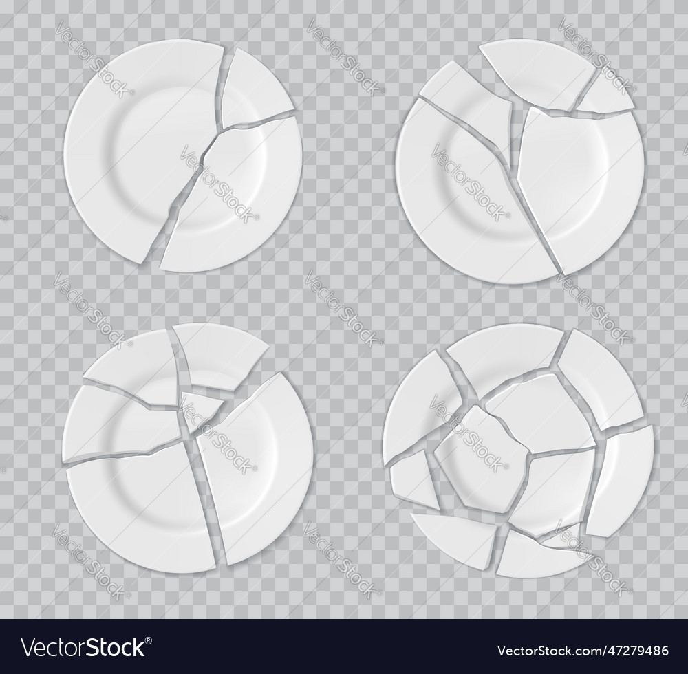Realistic ceramic broken plates with cracks Vector Image