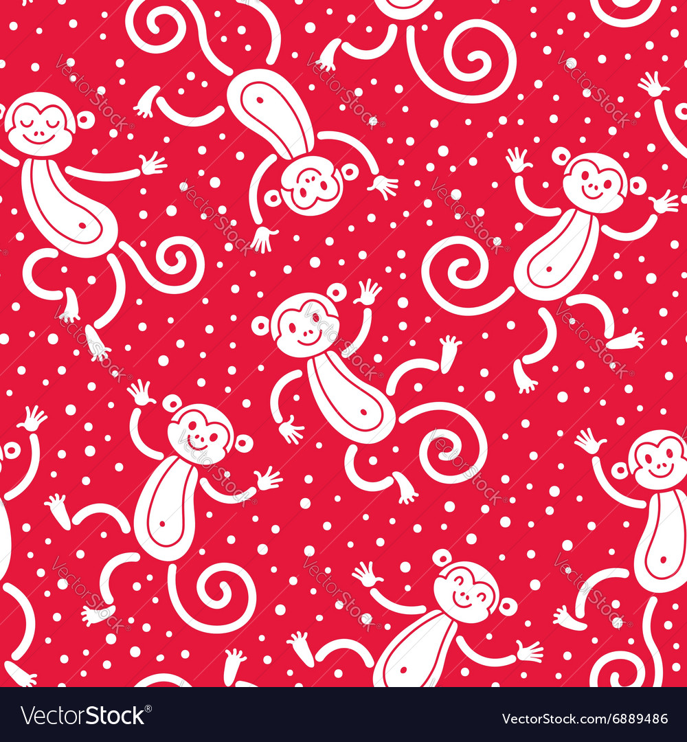 Seamless pattern with monkeys playing in snow