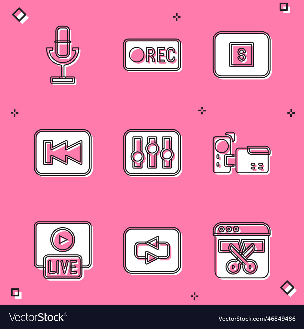 Set microphone record button stop media rewind Vector Image Set microphone record button stop media rewind