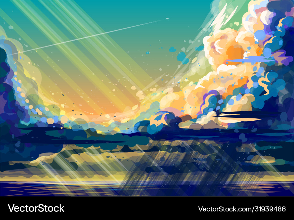 Sunset on sea Royalty Free Vector Image - VectorStock