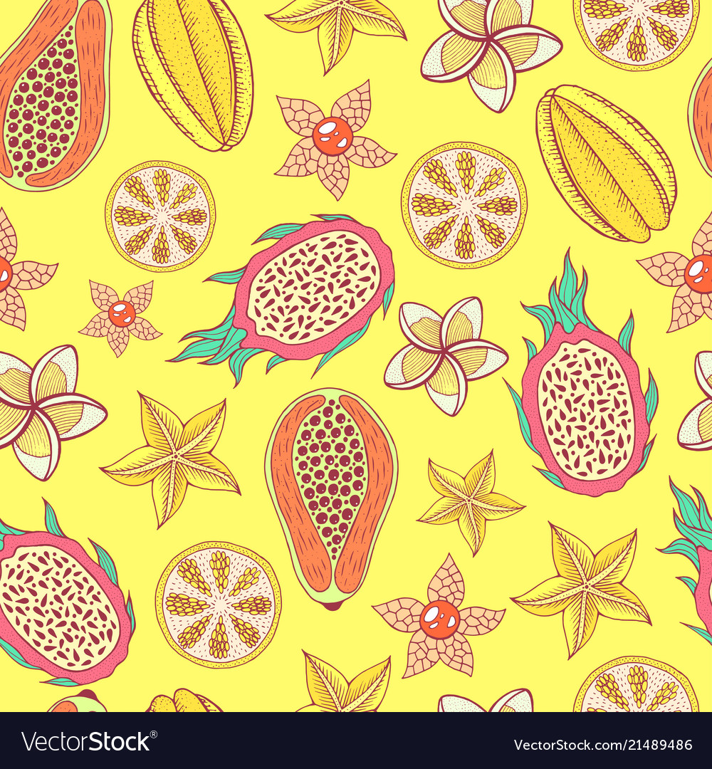 Tropical fruit seamless pattern with yellow