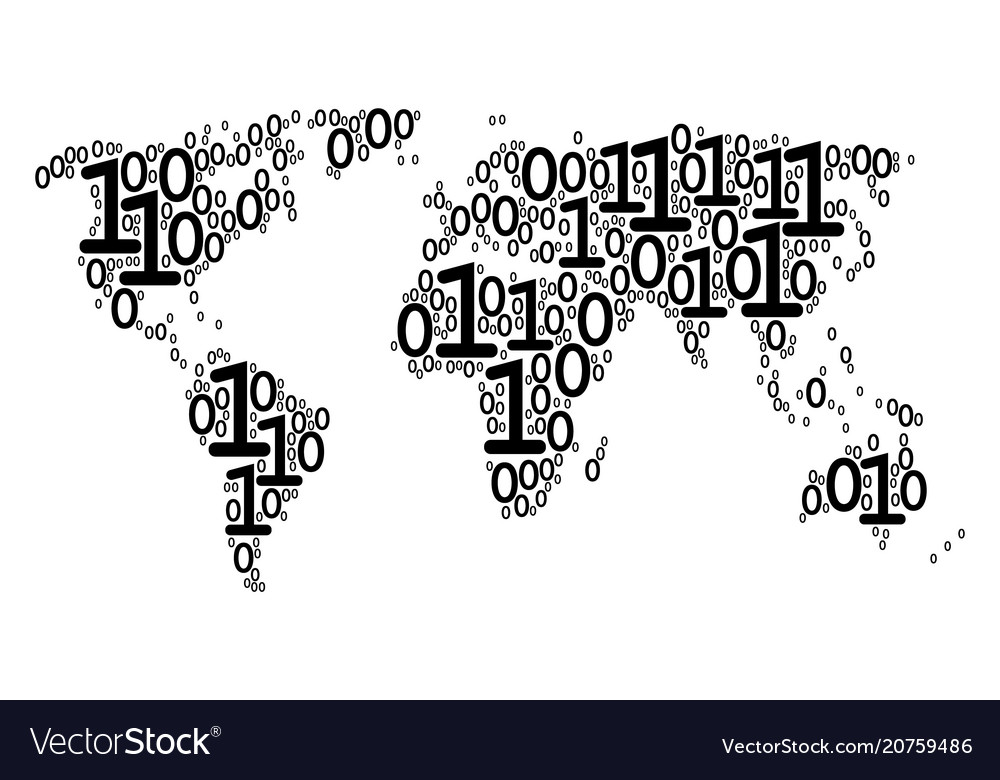 World map collage of binary digits