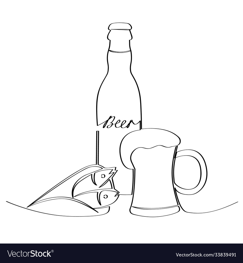 Beer with fish on white background