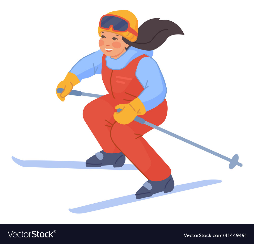 Cartoon girl skiing active happy child in winter Vector Image