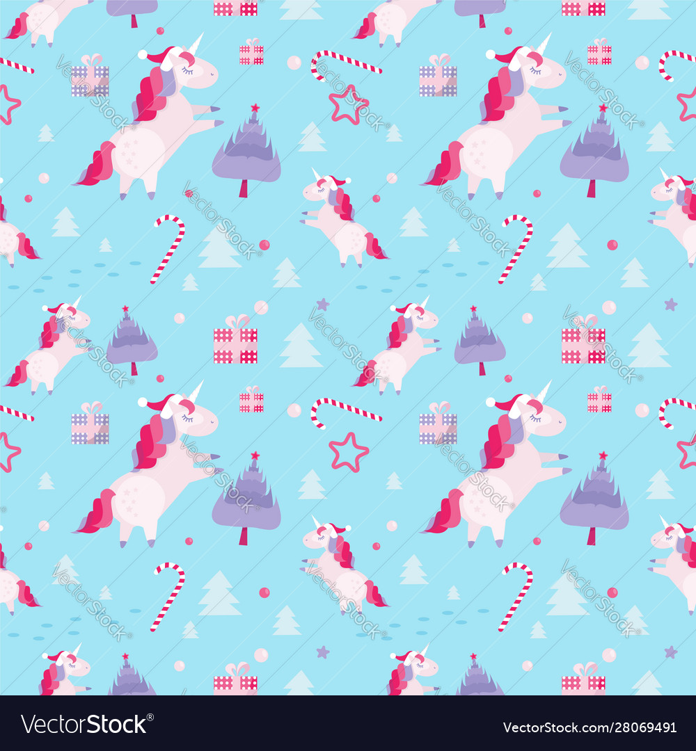 Christmas seamless pattern with unicorns fir vector image Christmas seamless pattern with unicorns fir