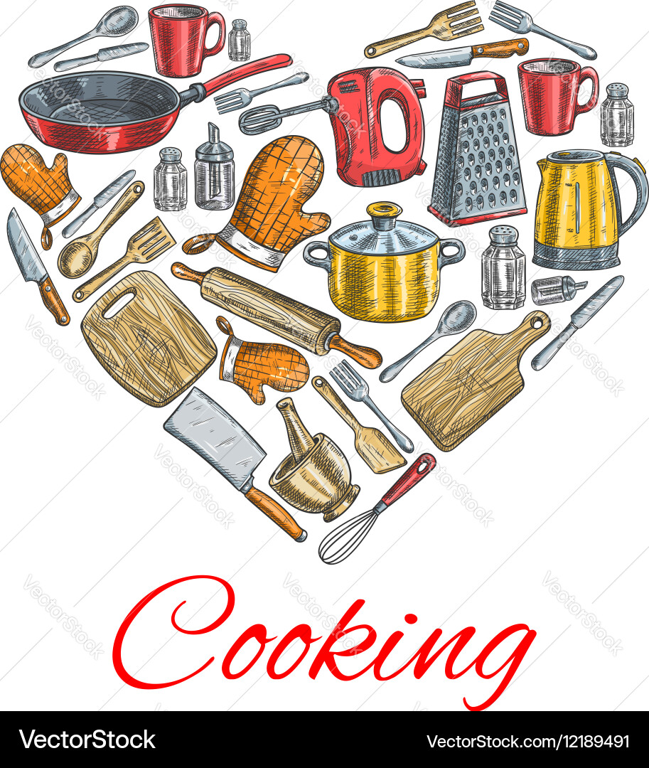 Cooking utensils in heart shape poster Royalty Free Vector