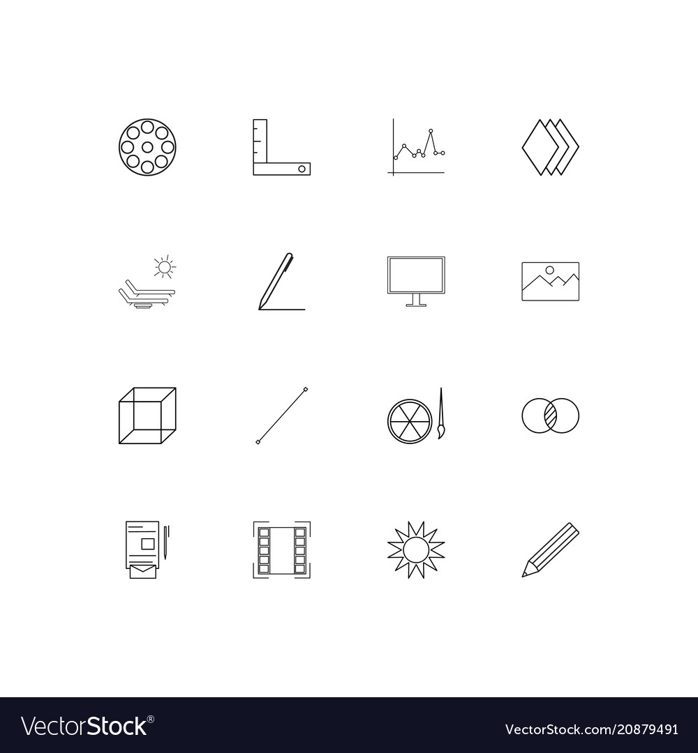 Creative process and design linear thin icons set