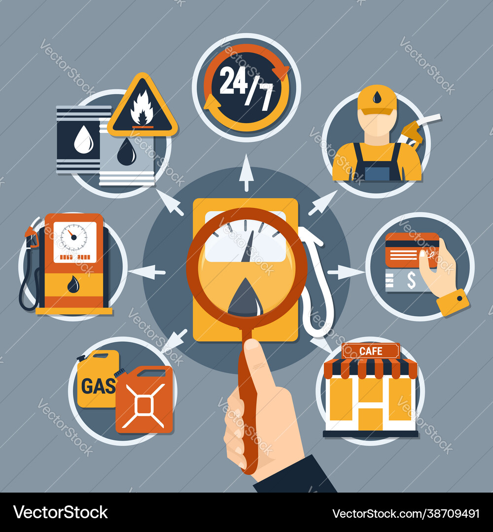 Fuel pump flat concept Royalty Free Vector Image