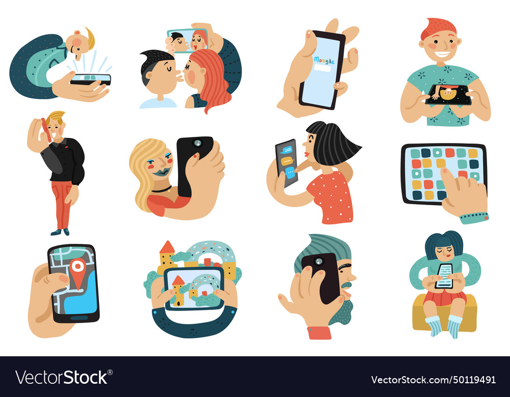 People with mobile phones set