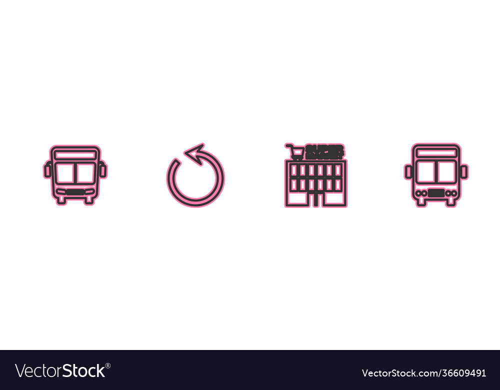 Set line bus supermarket building refresh vector image Set line bus supermarket building refresh