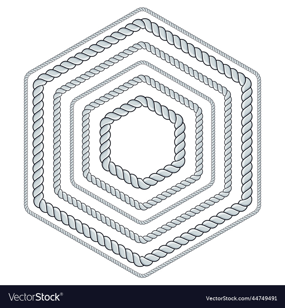 Set of hexagonal rope frame isolated on white