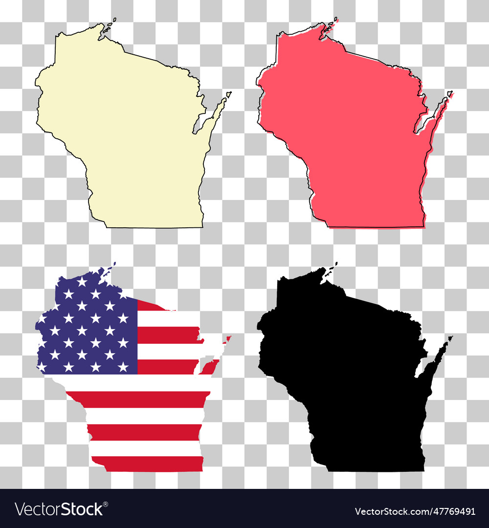 Set of wisconsin map shape united states