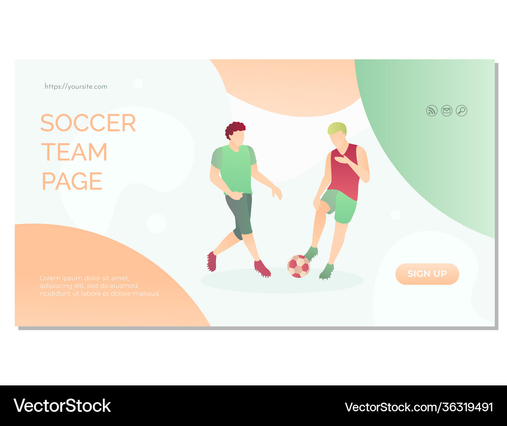 Soccer team web page design template Royalty Free Vector