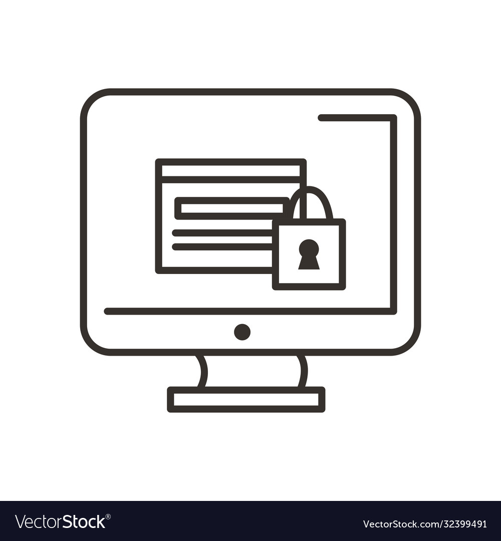 Website with padlock on computer line style icon