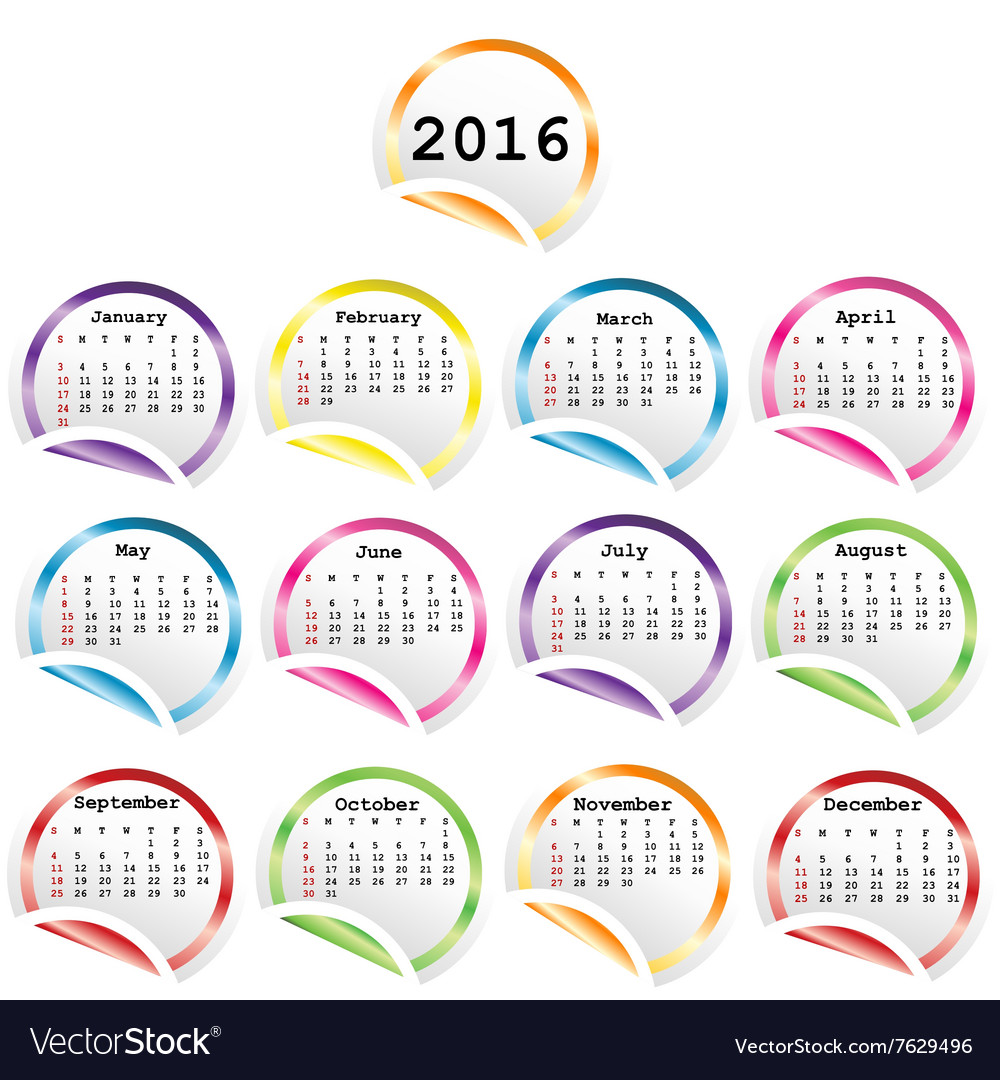 2016 calendar with round glossy stickers