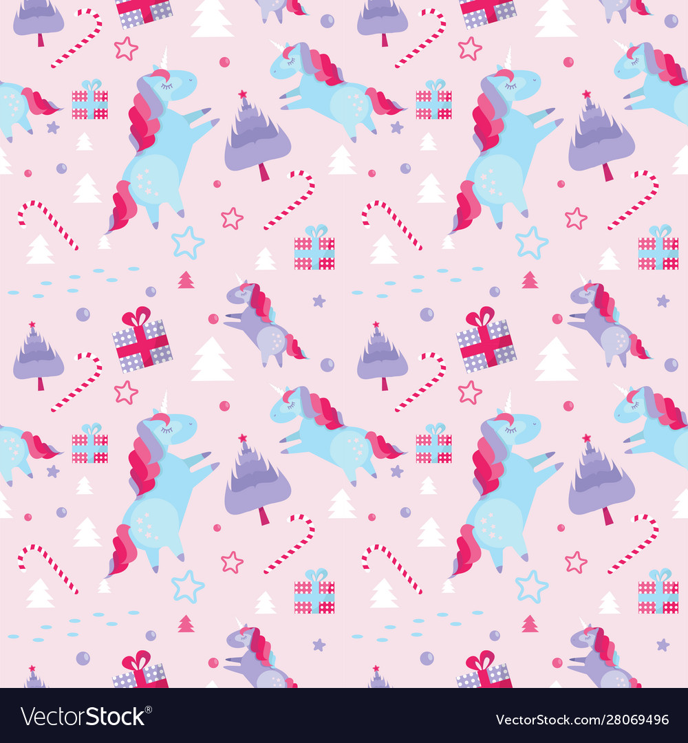 Christmas seamless pattern with unicorns fir vector image Christmas seamless pattern with unicorns fir