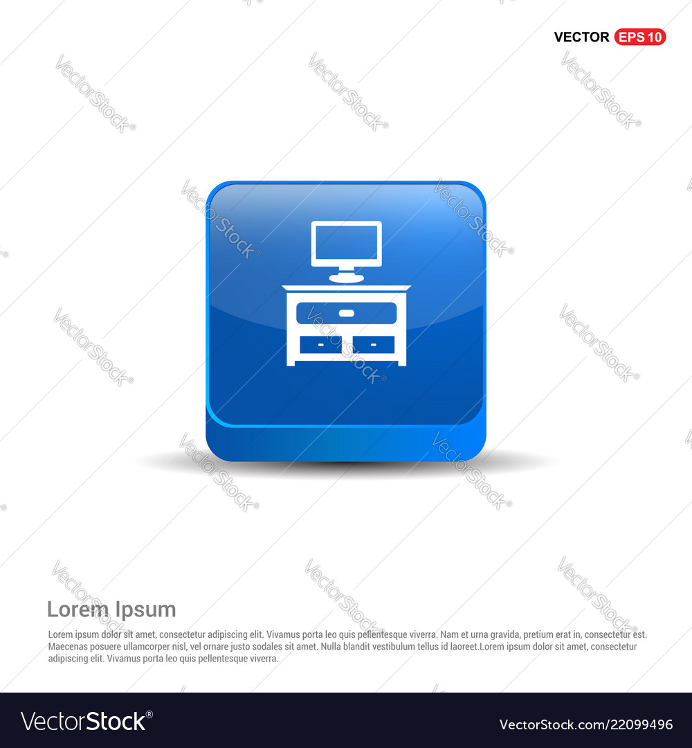 Computer table icon - 3d blue button