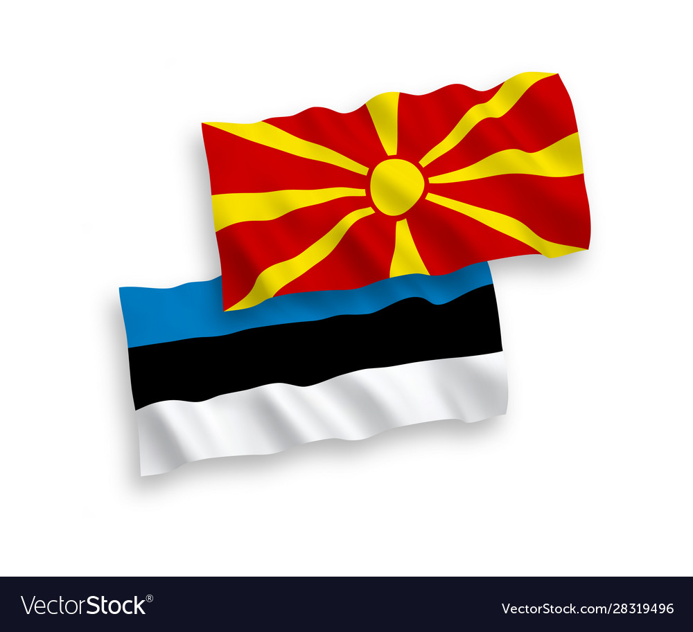 Flags north macedonia and estonia on a white