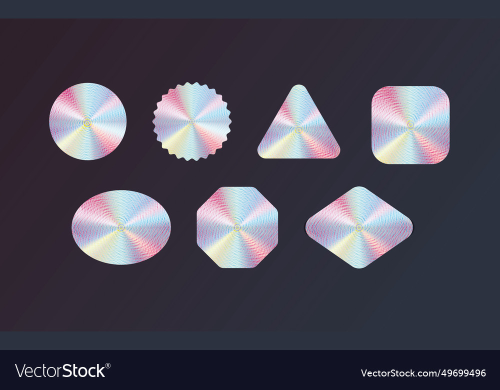 Holographic glowing stickers realistic icons set Vector Image