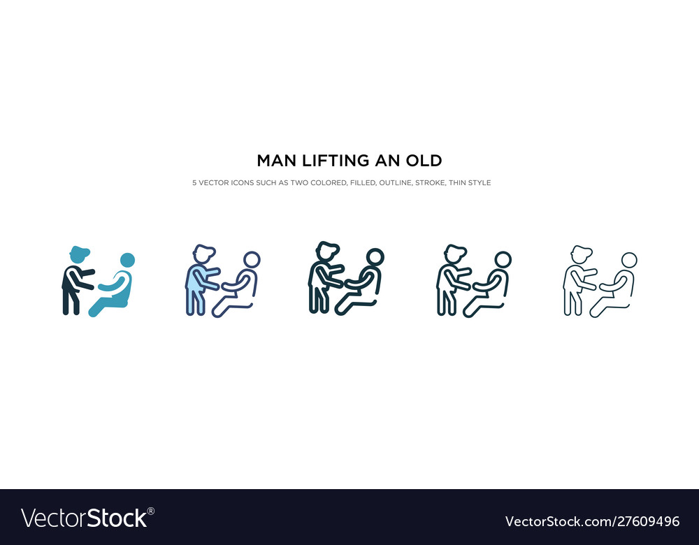 Man lifting an old icon in different style vector image Man lifting an old icon in different style
