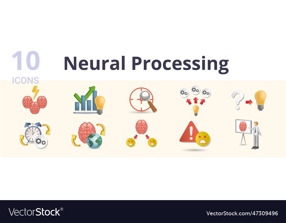 Neural processing set creative icons vector image Neural processing set creative icons