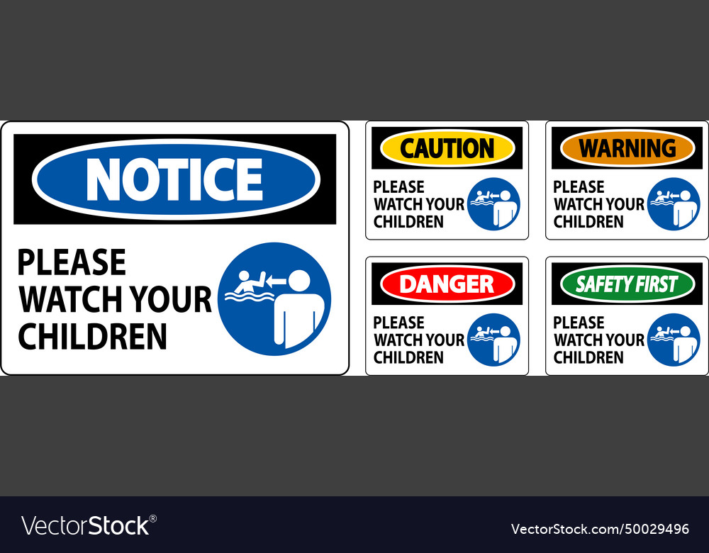 Pool safety sign attention watch your children vector image Pool safety sign attention watch your children