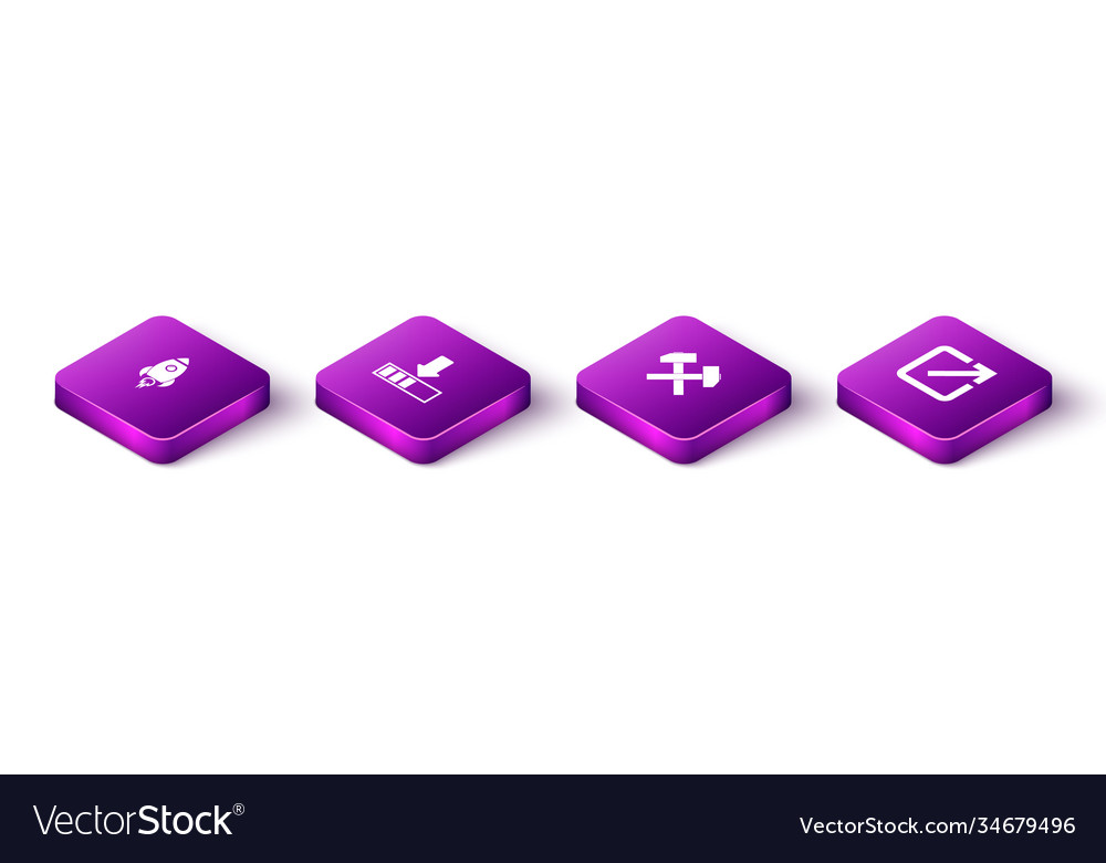 Set isometric rocket ship with fire loading two Vector Image Set isometric rocket ship with fire loading two